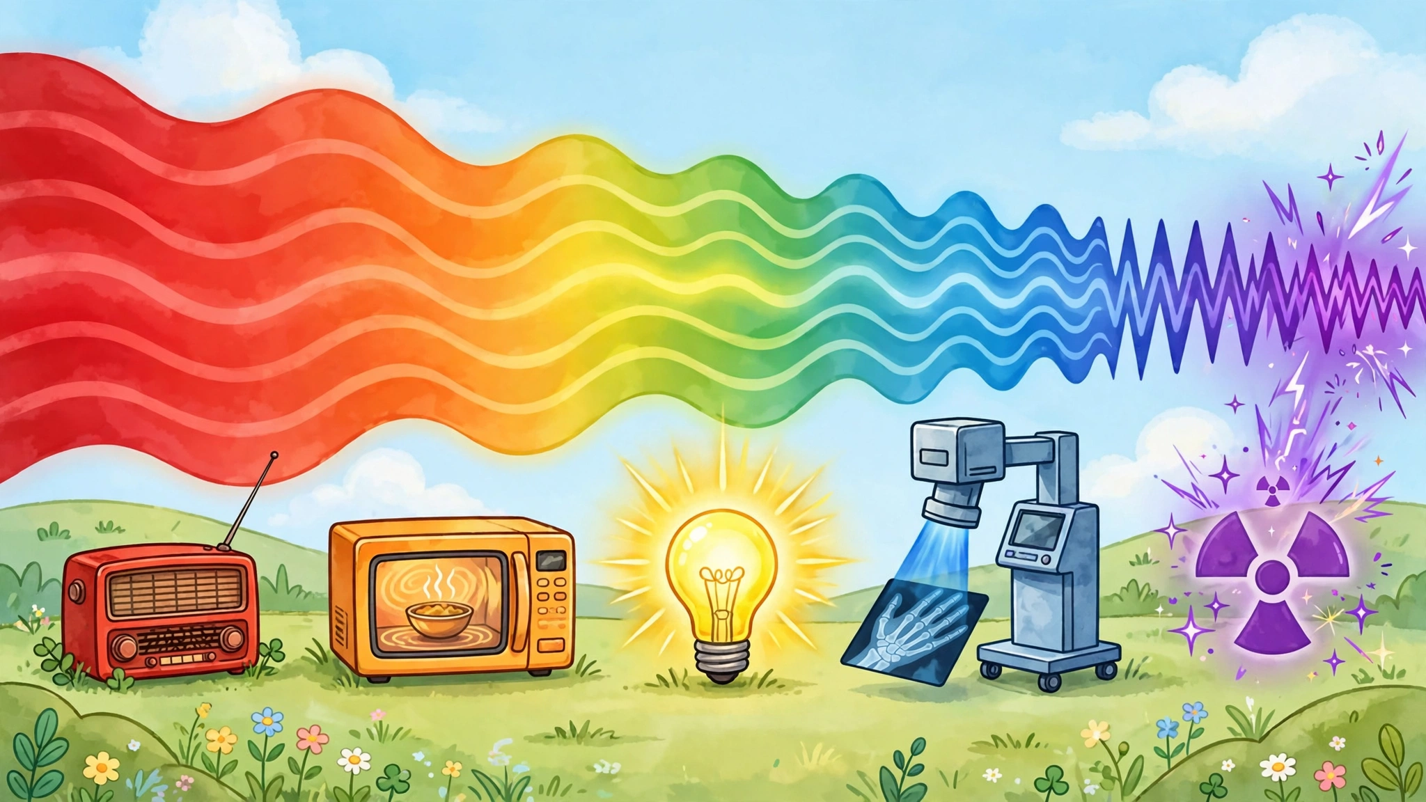 The electromagnetic spectrum from radio waves to gamma rays