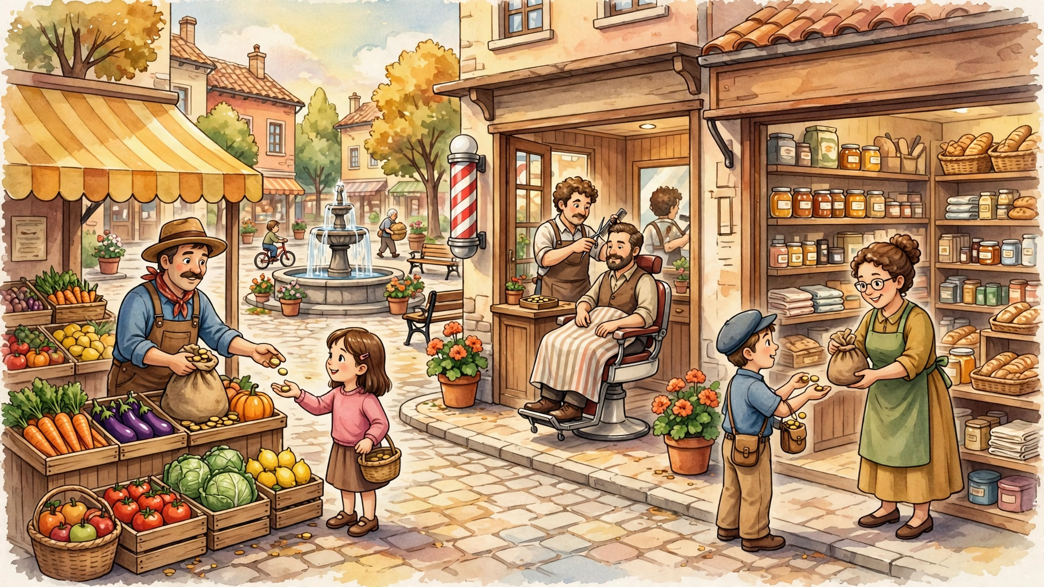 Goods and services in a busy marketplace