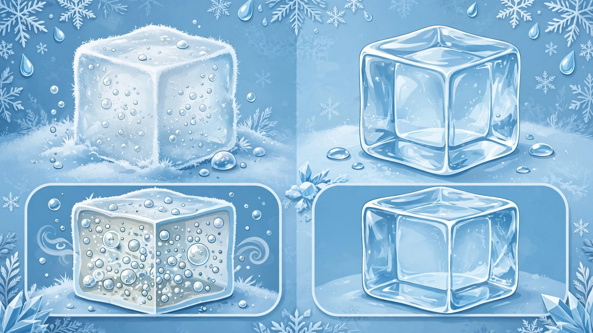 Different types of restaurant ice cubes